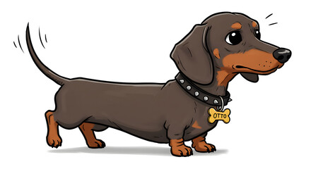 Cute Cartoon Dachshund Dog with a Name Tag, Delightful Pet Illustration