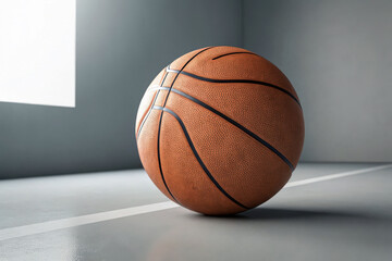 Fototapeta premium Single basketball on indoor court near window