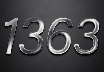 Chrome metal 3D number design of 1363 on grey background.