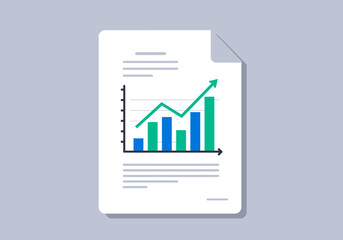 A document shows a bar graph with an ascending green line suggesting growth and positive trends