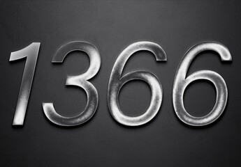 Chrome metal 3D number design of 1366 on grey background.