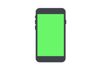 A simple grayframed smartphone with a bright green screen centered on a white background