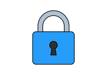 A simple illustration of a blue padlock with a gray shackle and black keyhole centered on a white background
