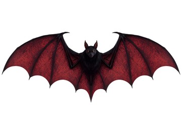 Dark bat with crimson wings, centered on white background