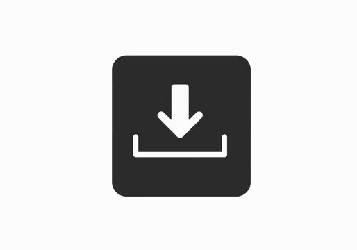 A roundedsquare box contains a white download icon with an arrow pointing down to a short line