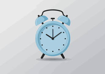 Light blue alarm clock with black hands pointing to 1010 against a grey textured background
