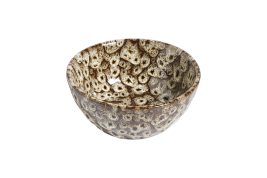 Small ceramic bowl brown and beige pattern isolated on transparent background