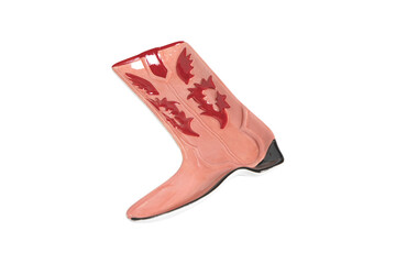 Pink cowboy boot shaped dish isolated on transparent background