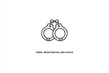Minimalist vector concept of crime and justice with handcuffs and forensic symbols for legal, policing, or investigative themes