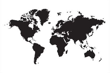Minimal black silhouette world map in clean vector format for presentations, posters, and digital use