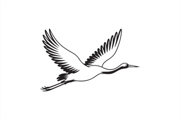 Traditional Japanese Crane in Flight – Clean Monochrome Vector Illustration