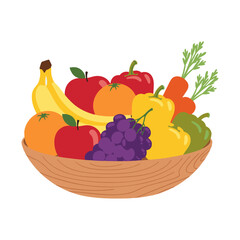 Vibrant Fruit and Vegetable Bowl - Healthy Eating Vector Illustration