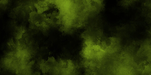 Dark green textured background, panoramic green abstract texture with subtle patterns, green foggy forest scene with light filtering through, green powder dust smoke on a black background.