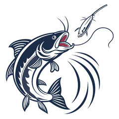 Editable Vector Catfish and Game Fish Set – Cartoon, Line Art, and Badge Style