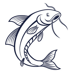 Editable Vector Catfish and Game Fish Set – Cartoon, Line Art, and Badge Style