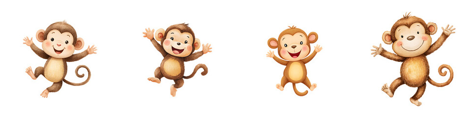 Playful cartoon monkeys jumping with joy