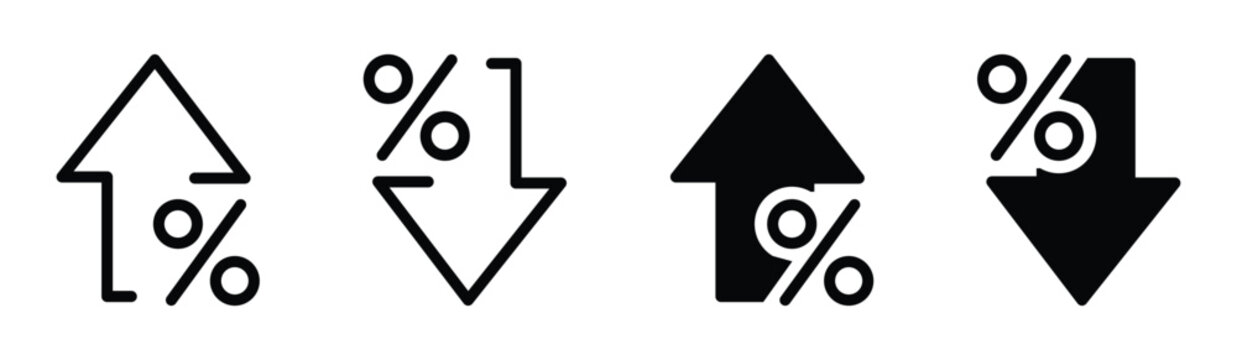 Percent arrow up and down icon in outline and flat style . Percentage growth and decline arrows sign symbol . vector illustration . 