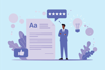 Creative Illustration of a Businessman Evaluating Content with Ratings and Feedback flat vector illustration