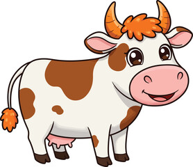 Fototapeta premium Cheerful Cartoon Cow with Brown Patches and a Happy Expression vector illustration