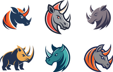 Naklejka premium Six Stylish Rhino Logo Designs Perfect for Branding Strong Identity and Corporate Use