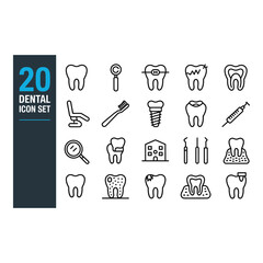 Dental icon set featuring various teeth and dental care equipment