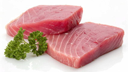 Premium quality raw tuna fillets, showcasing their deep red color and fresh texture