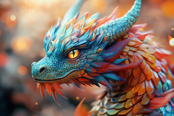 Majestic fantasy dragon portrait with vibrant colors and detailed artistic textures