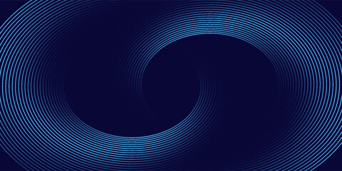 Abstract blue glowing geometric lines on dark blue background. Modern shiny blue circle lines pattern. Suit for cover, poster, banner, brochure, header, website