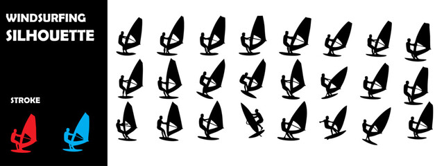 Windsurfing Silhouette Vector Set – Water Sports, Adventure Activity, and Summer Sea Fun