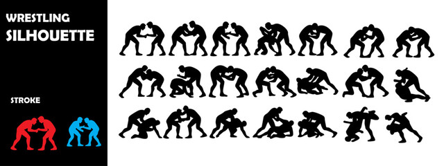 Wrestling Silhouette Vector Set – Combat Sports, Fighters, and Match Action Poses