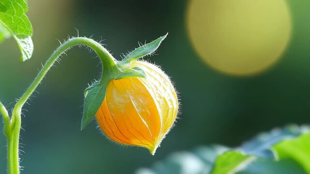 Ripe Physalis Fruit Plant with Garden, and Closeup.