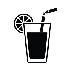 Refreshing glass of lemonade with straw and lemon