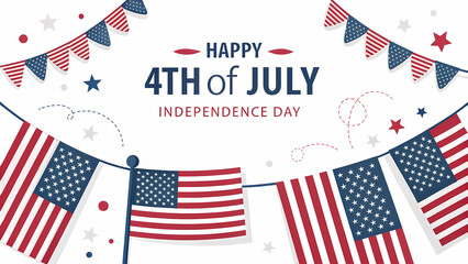 Happy th of july independence day vector illustration with american flags and festive decorations design