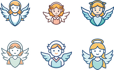 Naklejka premium Adorable Angel Icons Collection Perfect for Branding Design Projects and Cute Religious Applications
