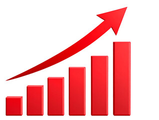  Red Upward Arrow with Bar Graph, Business Growth Icon, Transparent