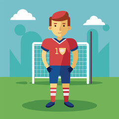 boy standing in front of the goal post, goal kipper