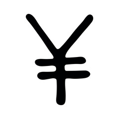 Hand drawn yen currency symbol. Brush stroke doodle. Single element for design