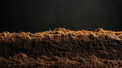 Close-up of rich dark soil with textured layered surface and earthy tones in natural outdoor setting