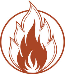 Fire Silhouette Line Art Vector Illustration On White Background