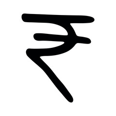 Hand drawn rupee currency symbol. Brush stroke doodle. Single element for design