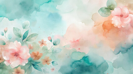 Watercolor Floral Background Soft Pastel Roses and Greenery