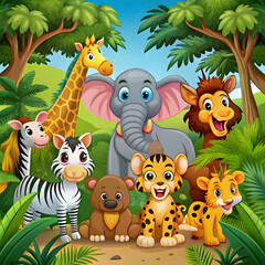 Fototapeta premium cartoon wild animals in the jungle