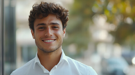 Young handsome bussines man with a happy and cool smile on face. Lucky person