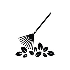 Rake and leaves icon black silhouette