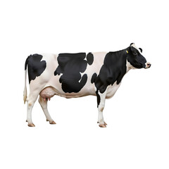 Black and white holstein cow isolated on black background