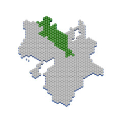 Obraz premium ハニカム構造状の京都府の地図