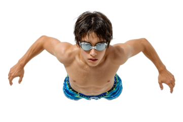 Teenage swimmer in butterfly stroke