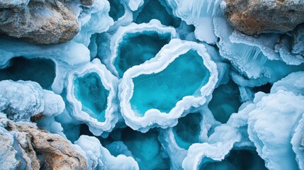Fototapeta premium Close-up of vibrant blue geodes with crystalline layered structure and rocky outer surface