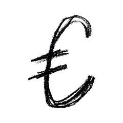 Hand drawn euro currency symbol. Brush stroke doodle. Single element for design