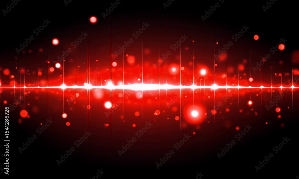 Sticker abstract glowing red line with vertical lines on a dark background